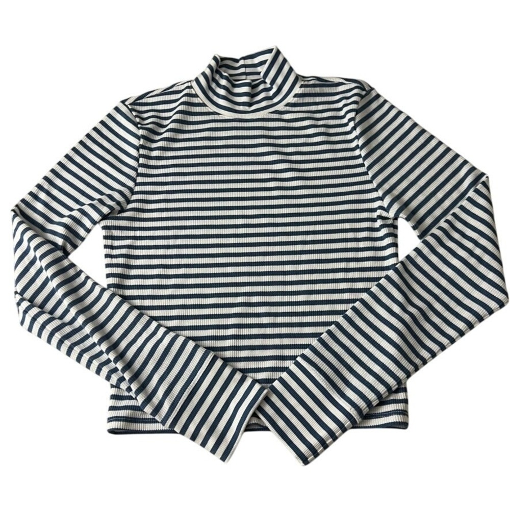 American Eagle‎ High Neck Waffle Knit Thermal Stripe  Crop Women Large